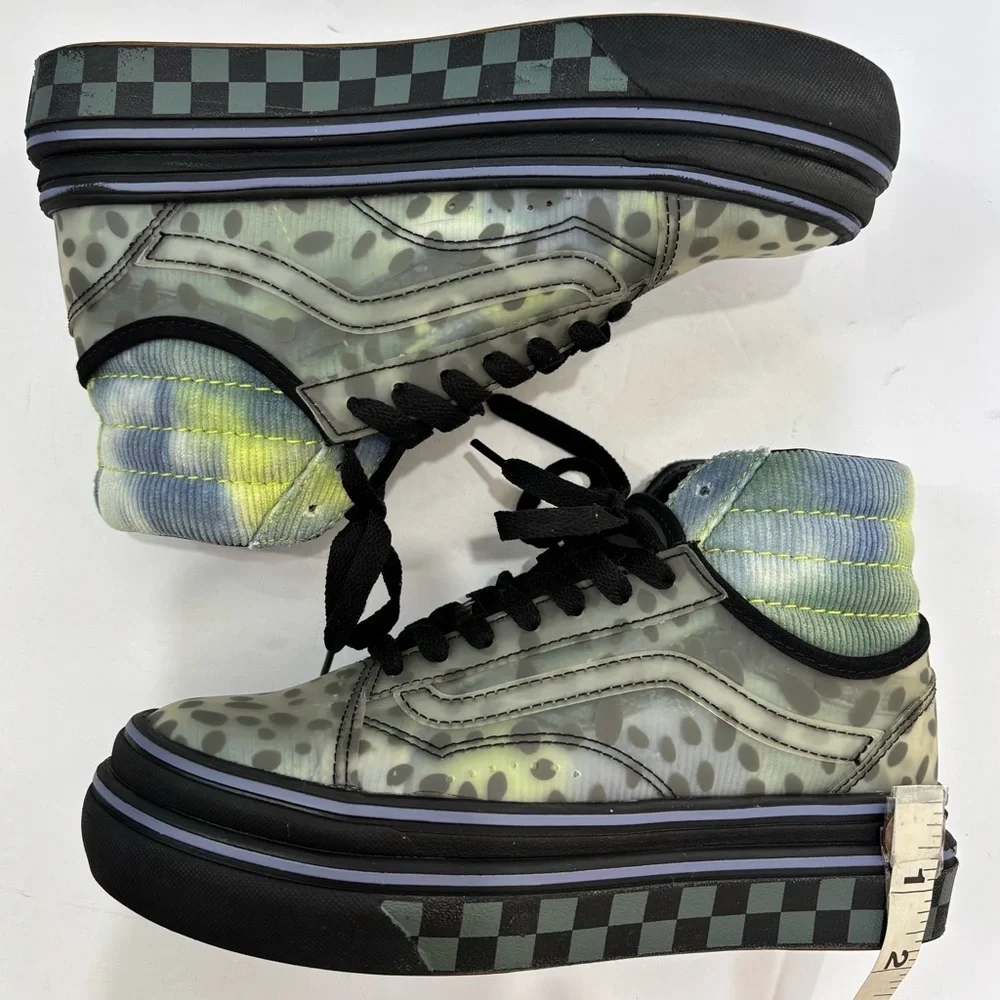 Vans Comfy Cush Platform Blue Green Corduroy & Clear Cheetah High Top Sneakers 6